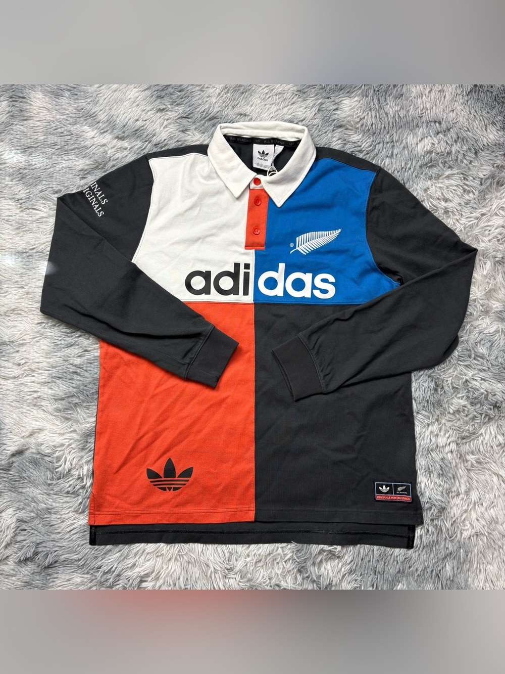 Adidas All Blacks Long Sleeve Colorblock Rugby Polo Shirt